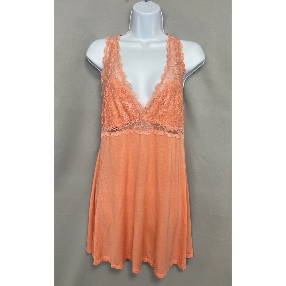 Daisy‎ Fuentes Women's coral orange lace babydoll chemise Sz Large